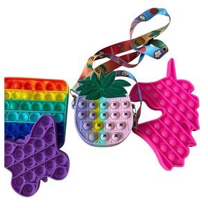 Small Pop It Handbag and 3 Pop It’s Unicorn Butterfly and Rainbow Square